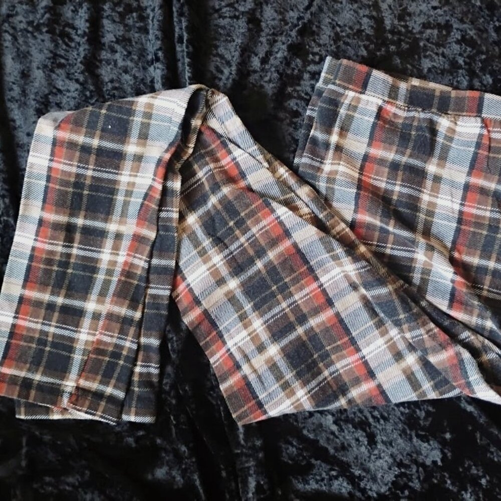 freckles brown plaid leggings size Large black orange white tan